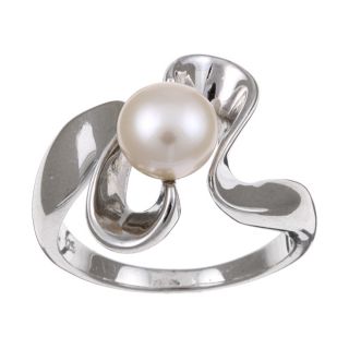 Sterling Silver White Button Freshwater Pearl Ring (7 7.5 mm)