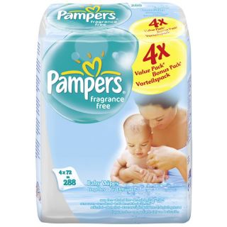 PAMPERS Lingettes sans parfum   4 Packs de 72 lingettes   Dès la