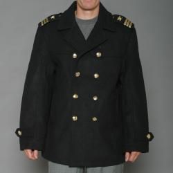 Imperious Mens Black Wool blend Double breasted Military Peacoat
