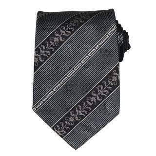 Versace Mens Acanthus Leaf Greek Key Stripe Silk Tie