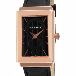 Azzaro Mens Legend Rectangular Rose Gold PVD Black Strap Watch