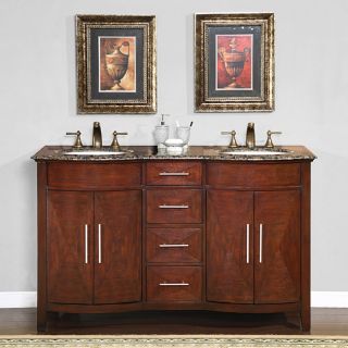 Silkroad Exclusive Double Sink 58 inch Granite Top Vanity Cabinet