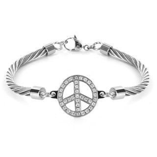 Stainless Steel Cubic Zirconia Peace Symbol Bracelet