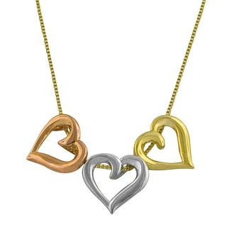10k Tri color Gold 18 inch Triple Heart Necklace