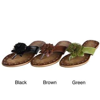 Lasonia Womens Green Floral Applique Detail Thong Sandals FINAL SALE