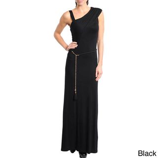 Stanzino Womens Solid Asymmetric Neckline Maxi Dress
