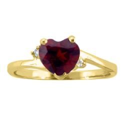 10k Gold January Birthstone Garnet and Diamond Heart Ring