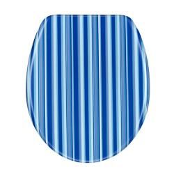 Blue Cabana Stripe Designer Melamine Toilet Seat Cover