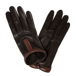 Prada Womens Black/ Brown Pintucked Leather Driving Gloves