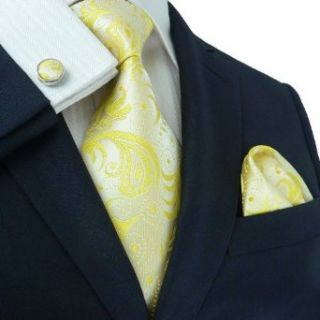 Landisun 121 Light Yellow Paisleys Mens Silk Tie Set Tie
