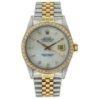 Pre owned Rolex Mens Datejust Two tone Diamond Dial Watch