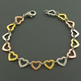 14k Gold over Stainless Steel Linked Hearts Bracelet (China) Today $30
