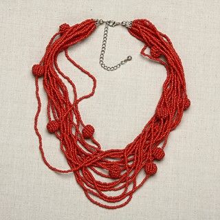 Glass Red Balls of Fire Multi strand Beaded Necklace (India