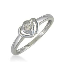 Sterling Silver Double Heart Diamond Solitaire Promise Ring (J/K I2 I3