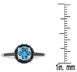 10k White Gold Blue Topaz and 1/4ct TDW Black Diamond Ring