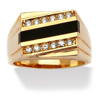 Neno Buscotti Gold Overlay Mens Onyx and Crystal Accent Ring