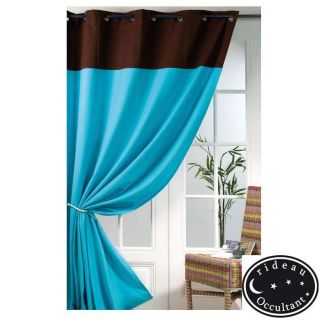 RIDEAU OCCULTANT 145X260 A OEILLETS TURQUOISE/CHOCOLAT   Rideau 100 %
