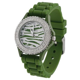 Geneva Womens Platinum Green Silicone Watch