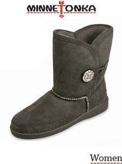 Moccasin Side Button Classic Pug 3541T Sheepskin Boots Grey Shoes