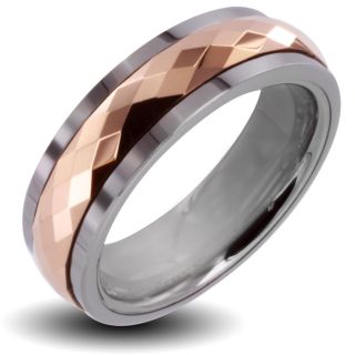 Mens Tungsten Carbide Rose Gold Multi faceted Prism Spinner Ring (6