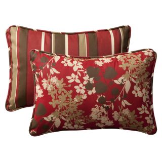 Pillow Perfect Outdoor Red/ Brown Floral Stripe Toss Pillows (Set of 2