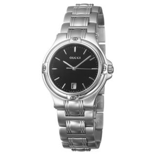 Gucci Mens Stainless Steel Black Dial Watch