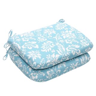Outdoor Blue and White Floral Rounded Seat Cushions (Set of 2
