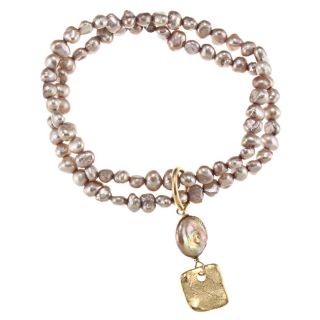 24k Gold Overlay Taupe Pearl Stretch Bracelet (6 mm) (USA) Today $19
