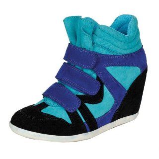 Metro 03 Womens Velcro Buckle Wedge Sneakers Blue/Black