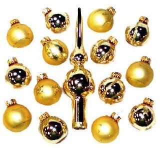 Set of 15 Gold Mini Glass Ball Christmas Ornaments and