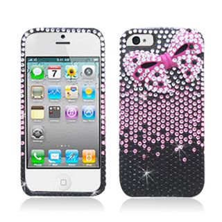 BasAcc Black/ Pink Diamonds with 3D Bow Tie Case for Apple iPhone 5