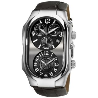 Philip Stein Mens Signature Black Strap Dual Time Chronograph Watch