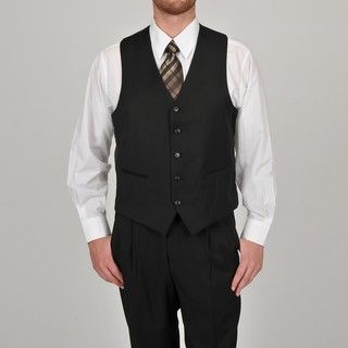 Adolfo Mens Solid Black 5 button Suit Separate Vest
