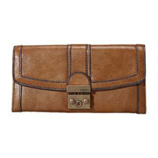 Fossil Womens Vintage Re issue Camel Leather Tri fold Clutch