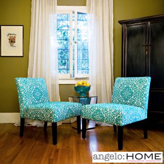 angeloHOME Bradstreet Damask Turquoise Blue Armless Chairs (Set of 2)