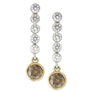 Platinum 18k Gold 1 7/8ct Brown/ White Diamond Earrings