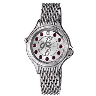 Fendi Womens Crazy Carats Silver Crystal Dial Stainless Steel Watch