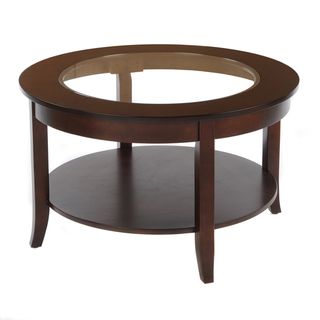 Bianco Collection Espresso 30 inch Round Glass Top Coffee Table