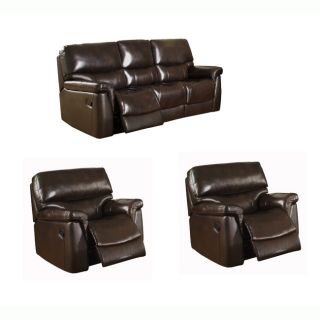 Cherokee Brown Italian Leather Reclining Sofa and Two Chairs