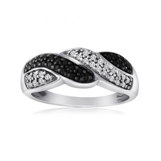 10k White Gold 1/4ct TDW Black and White Diamond Braided Ring Price $