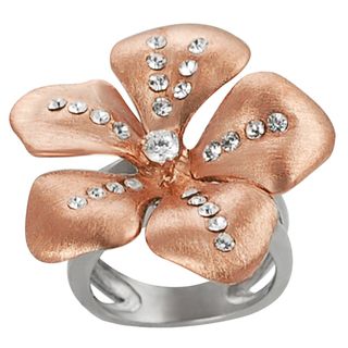 Journee Collection Coppertone Steel Cubic Zirconia Flower Ring