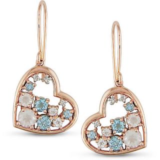 14k Gold Multi gemstone and Diamond Accent Heart Earrings