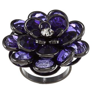 LinaJoy Black plated Clear and Purple Cubic Zirconia Flower Ring