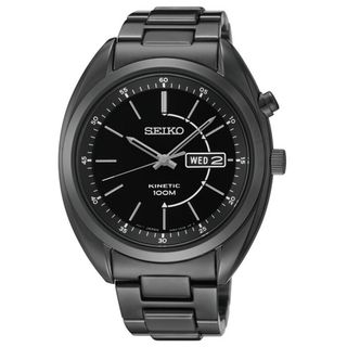 SEIKO Mens Kinetic Black Dial Stainless Black Ion Watch