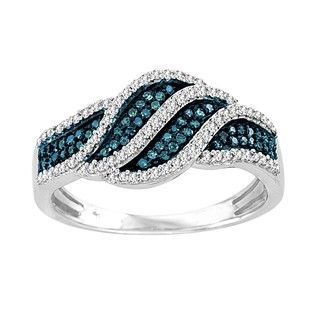 Sterling Silver 2/5ct TDW Blue and White Diamond Cocktail Ring