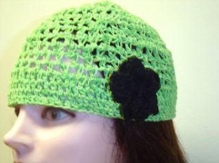 Cp156lb, Hand Crocheted Lime Green Gimp Skull Cap with