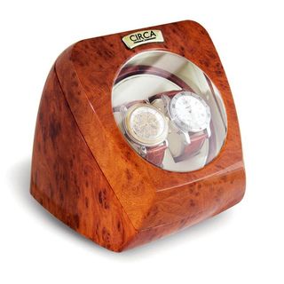 Circa Burl Wood finish 4 Settings Double Watch Winder With Off white