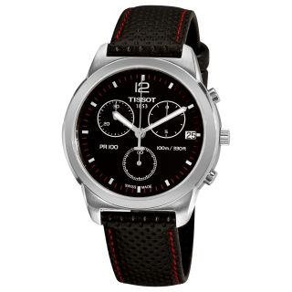Tissot Mens PR 100 Black Chronograph Dial Black Strap Watch