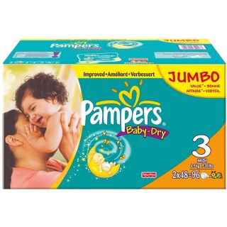 PAMPERS Baby Dry   Paquet de 96 couches   Taille 3   A partir de 4 kg