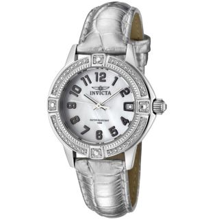 Invicta Womens Wildflower White MOP Dial Shiny Silver Leather Watch